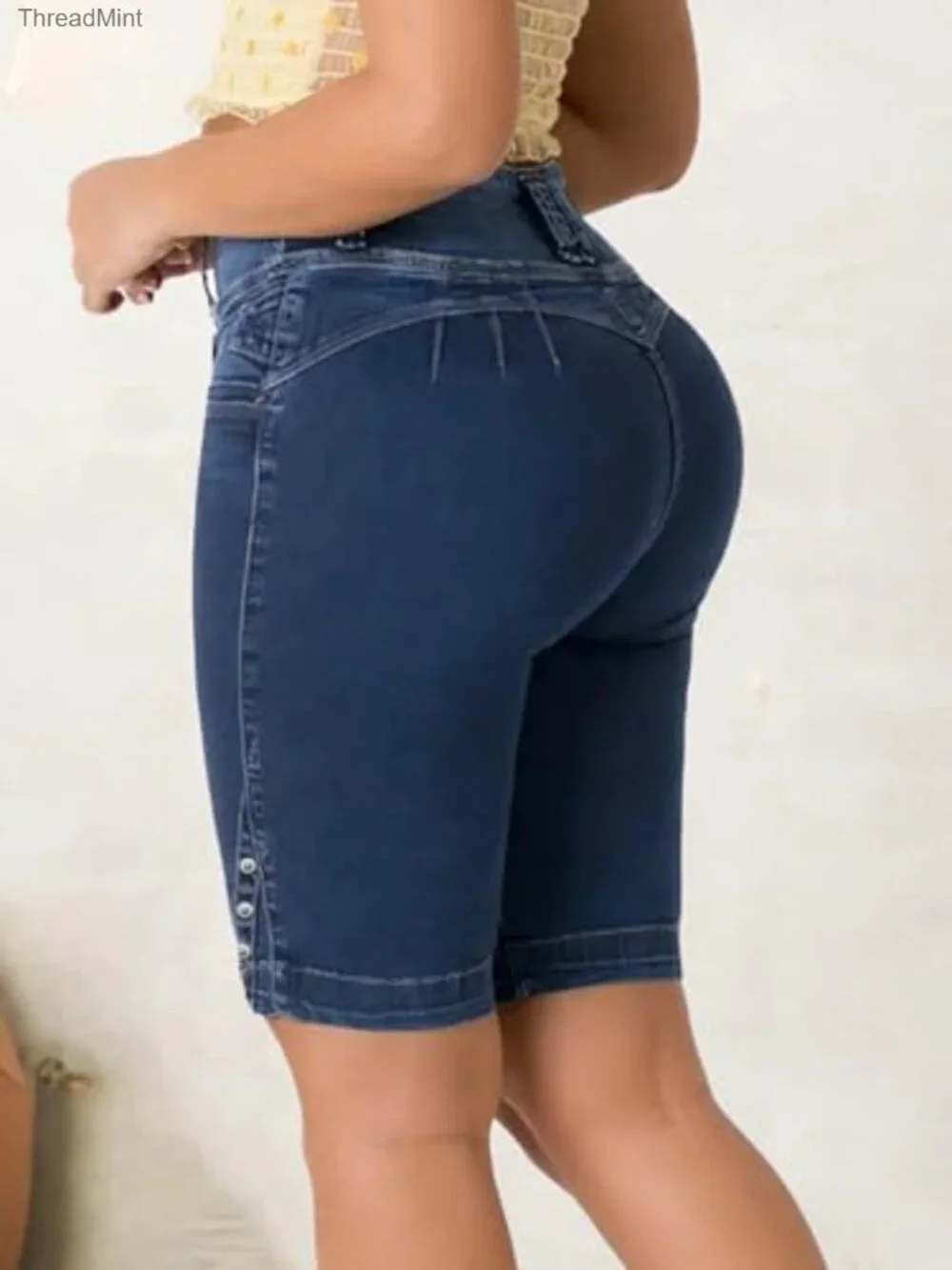 High Waist Bermuda Denim Shorts with Tummy Control for Women